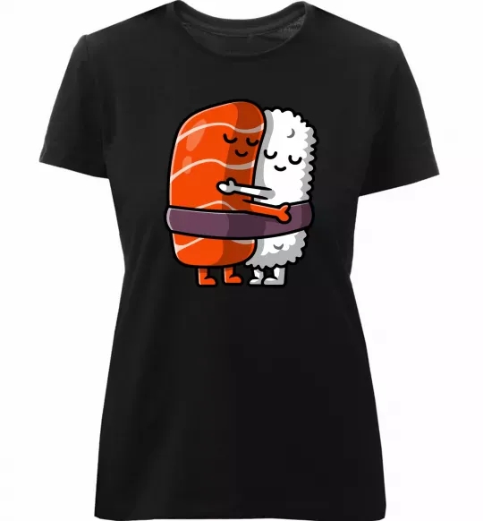 Жіноча преміум футболка Суші обіймаються Чорний фото