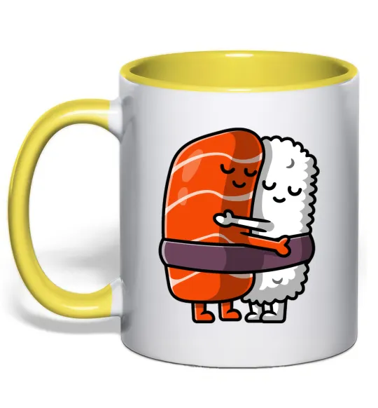 Чашка с цветной ручкой Суші обіймаються Лимонный фото