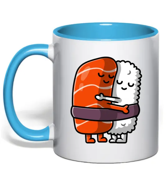 Чашка с цветной ручкой Суші обіймаються Голубой фото