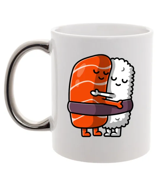 Чашка с цветной ручкой Суші обіймаються Серебро фото