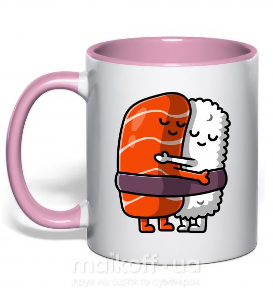 Чашка з кольоровою ручкою Суши обнимаются Ніжно рожевий фото