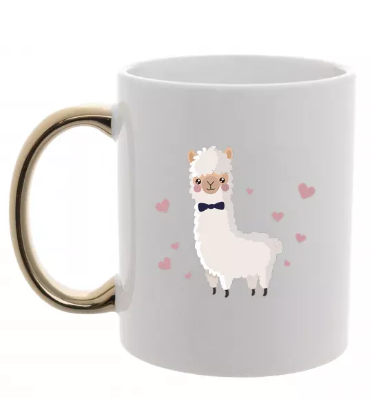 Чашка с цветной ручкой Лама закохана Золото фото