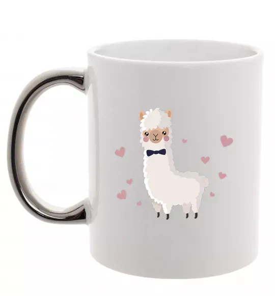 Чашка с цветной ручкой Лама закохана Серебро фото