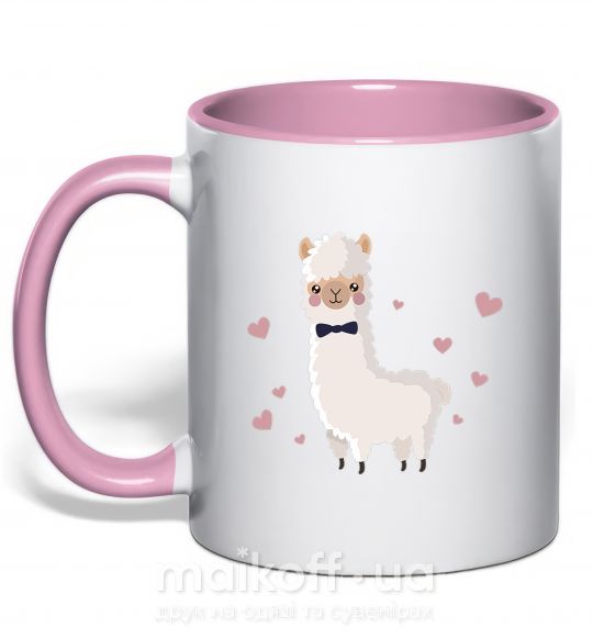 Чашка с цветной ручкой Лама влюблена Нежно розовый фото