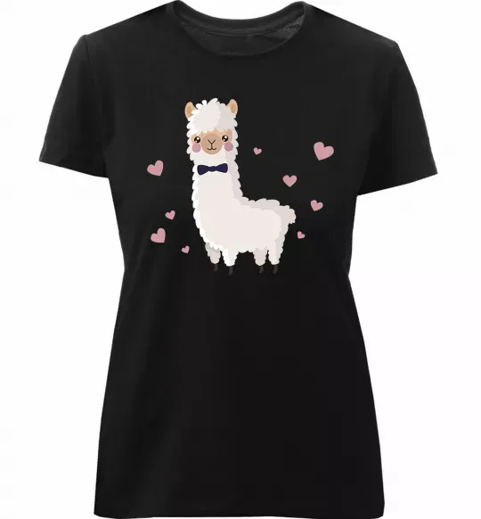 Женская премиум футболка Лама закохана Черный фото