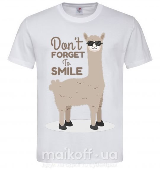Мужская футболка Don't forget to smile llama Белый фото
