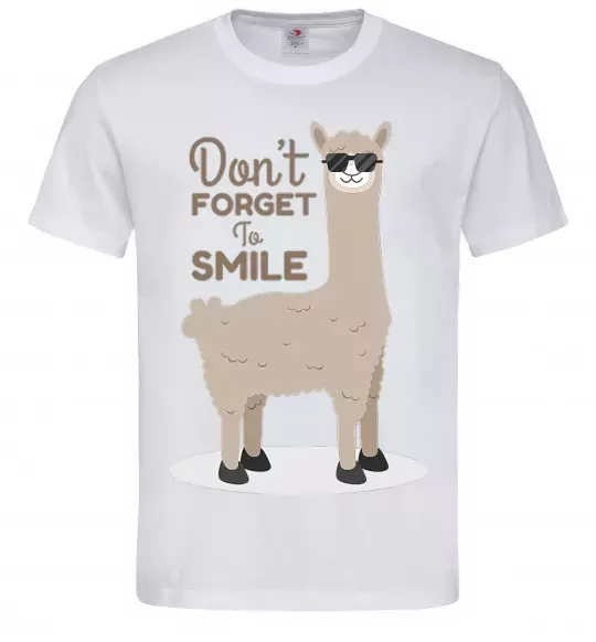 Мужская футболка Don't forget to smile lama Белый фото