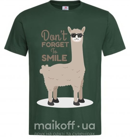 Мужская футболка Don't forget to smile llama Темно-зеленый фото