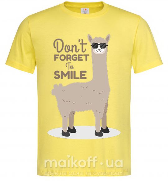 Мужская футболка Don't forget to smile llama Лимонный фото