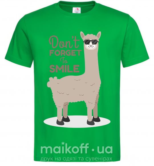 Мужская футболка Don't forget to smile llama Зеленый фото