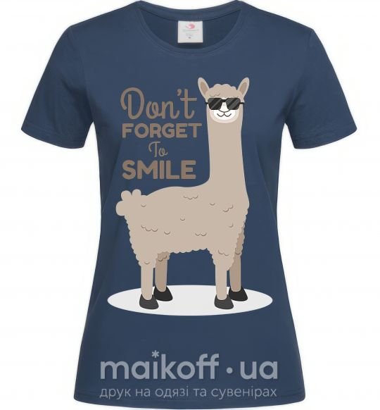 Жіноча футболка Don't forget to smile llama Темно-синій фото