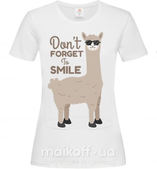 Жіноча футболка Don't forget to smile llama Білий фото