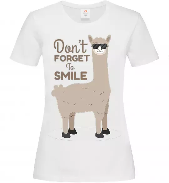Женская футболка Don't forget to smile lama Белый фото