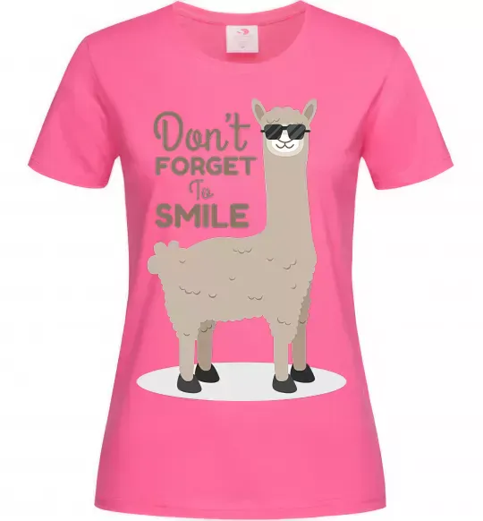 Женская футболка Don't forget to smile lama Ярко-розовый фото