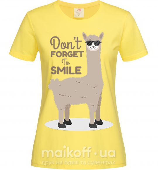 Жіноча футболка Don't forget to smile llama Лимонний фото