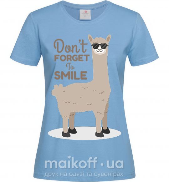 Жіноча футболка Don't forget to smile llama Блакитний фото