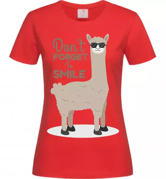 Женская футболка Don't forget to smile lama Красный фото