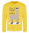 Світшот Don't forget to smile llama Сонячно жовтий фото