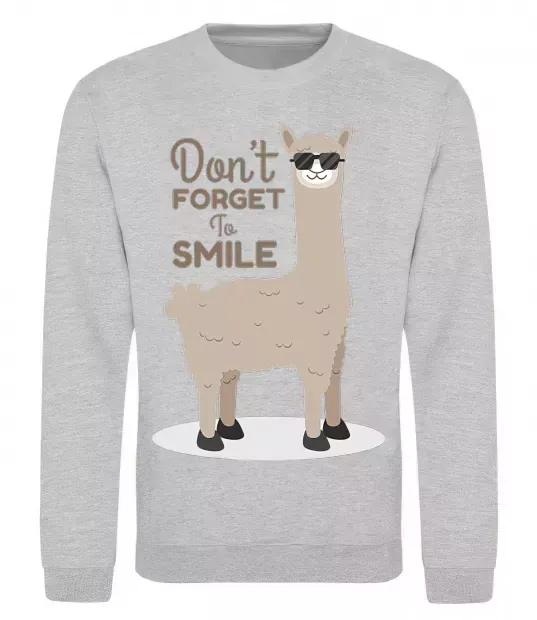 Свитшот Don't forget to smile lama Серый меланж фото