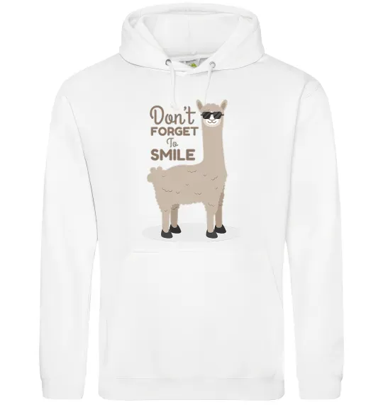 Мужская толстовка (худи) Don't forget to smile lama Белый фото