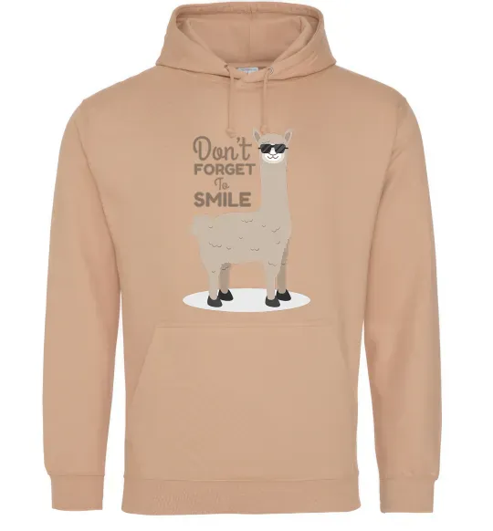 Мужская толстовка (худи) Don't forget to smile lama Песочный фото