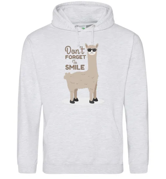 Женская толстовка (худи) Don't forget to smile lama Серый меланж фото