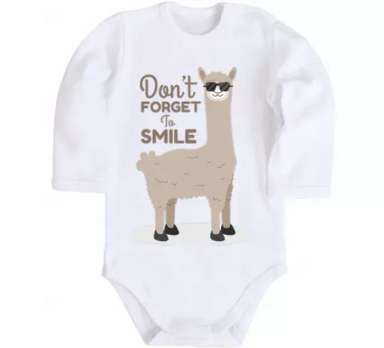 Детский боди Don't forget to smile lama Белый фото