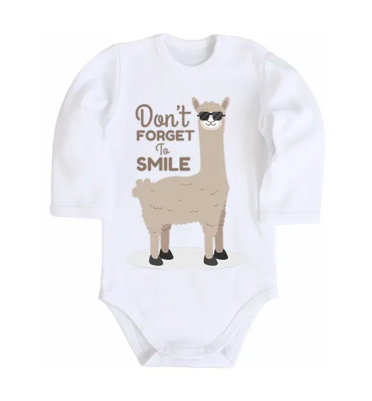 Дитячий бодік Don't forget to smile lama Білий фото