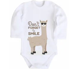 Дитячий бодік Don't forget to smile lama Білий фото