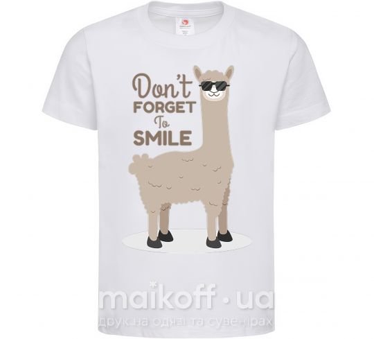 Детская футболка Don't forget to smile llama Белый фото