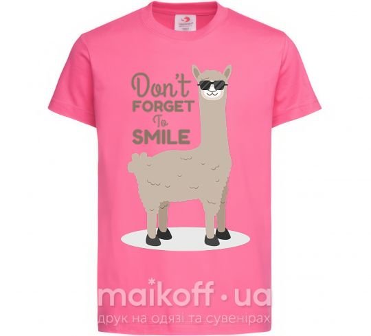 Дитяча футболка Don't forget to smile llama Яскраво-рожевий фото