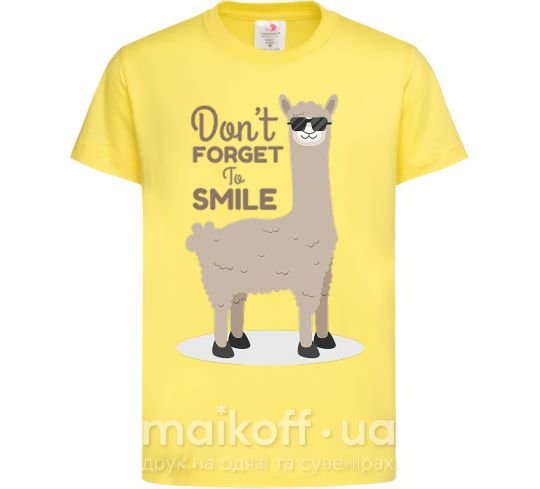 Детская футболка Don't forget to smile llama Лимонный фото