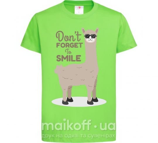 Дитяча футболка Don't forget to smile llama Лаймовий фото