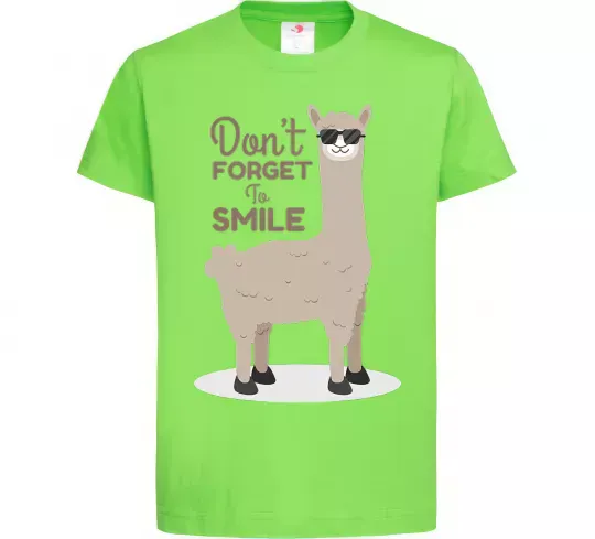 Детская футболка Don't forget to smile lama Лаймовый фото
