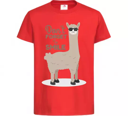 Детская футболка Don't forget to smile lama Красный фото