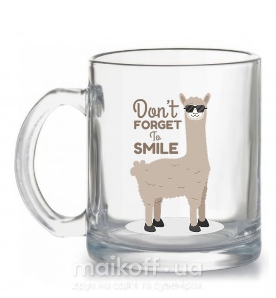 Чашка стеклянная Don't forget to smile llama Прозрачный фото