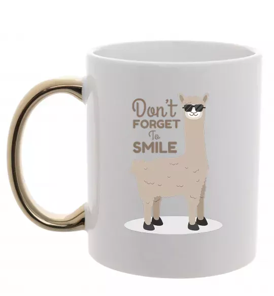 Чашка з кольоровою ручкою Don't forget to smile lama Золото фото