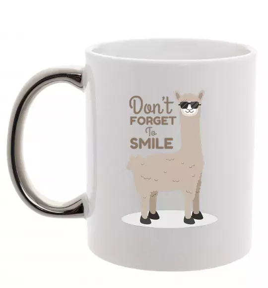 Чашка з кольоровою ручкою Don't forget to smile lama Срібло фото