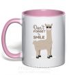 Чашка с цветной ручкой Don't forget to smile llama Нежно розовый фото