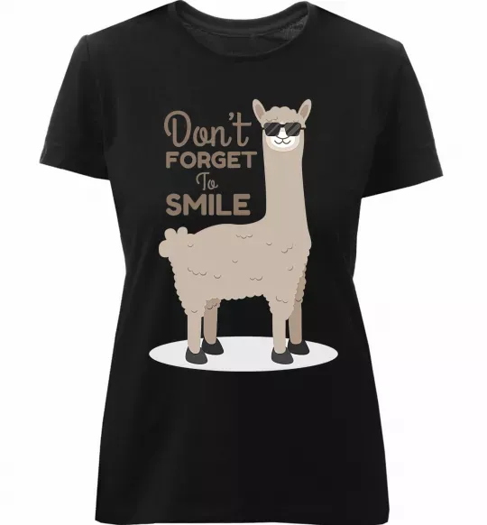 Женская премиум футболка Don't forget to smile lama Черный фото