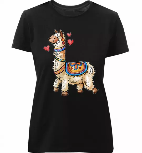 Женская премиум футболка Bright lama Черный фото