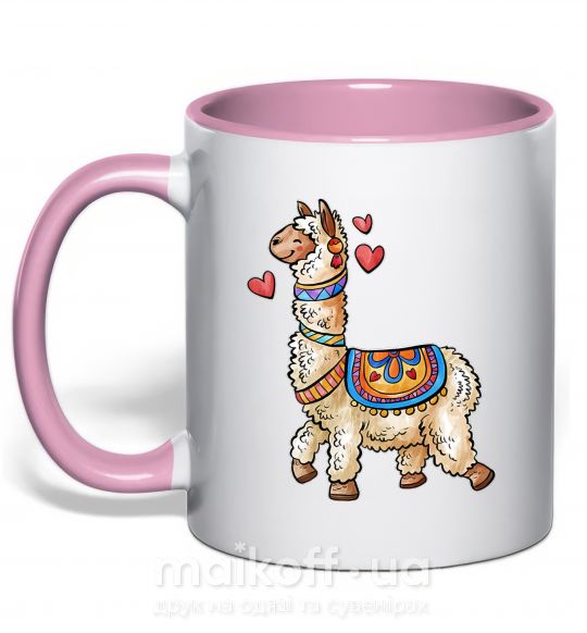 Чашка з кольоровою ручкою Bright lama Ніжно рожевий фото