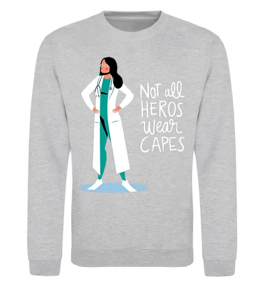 Світшот Not all heros wear capes Сірий меланж фото