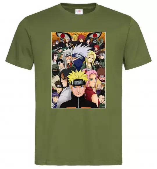 Чоловіча футболка Аніме Наруто персонажі Оливковий фото