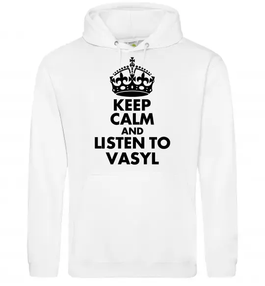 Мужская толстовка (худи) Listen to Vasyl Белый фото