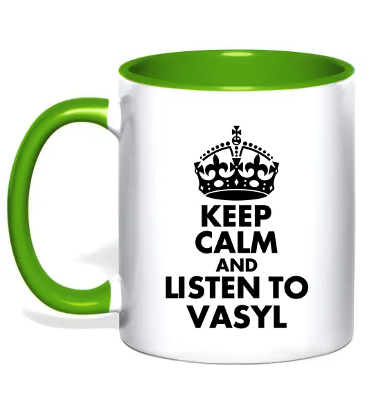 Чашка з кольоровою ручкою Listen to Vasyl Лаймовий фото