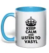 Чашка с цветной ручкой Listen to Vasyl Голубой фото