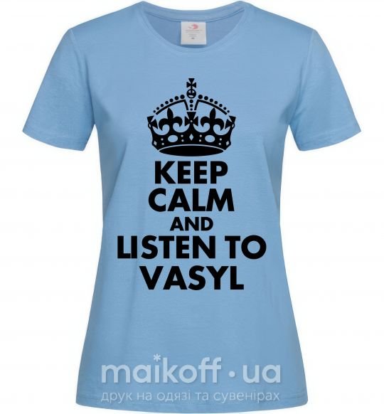 Жіноча футболка Listen to Vasyl Блакитний фото