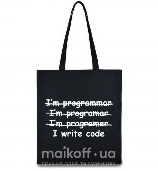 Еко-сумка I write code Чорний фото