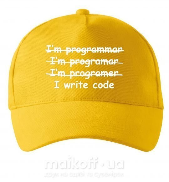 Кепка I write code Сонячно жовтий фото
